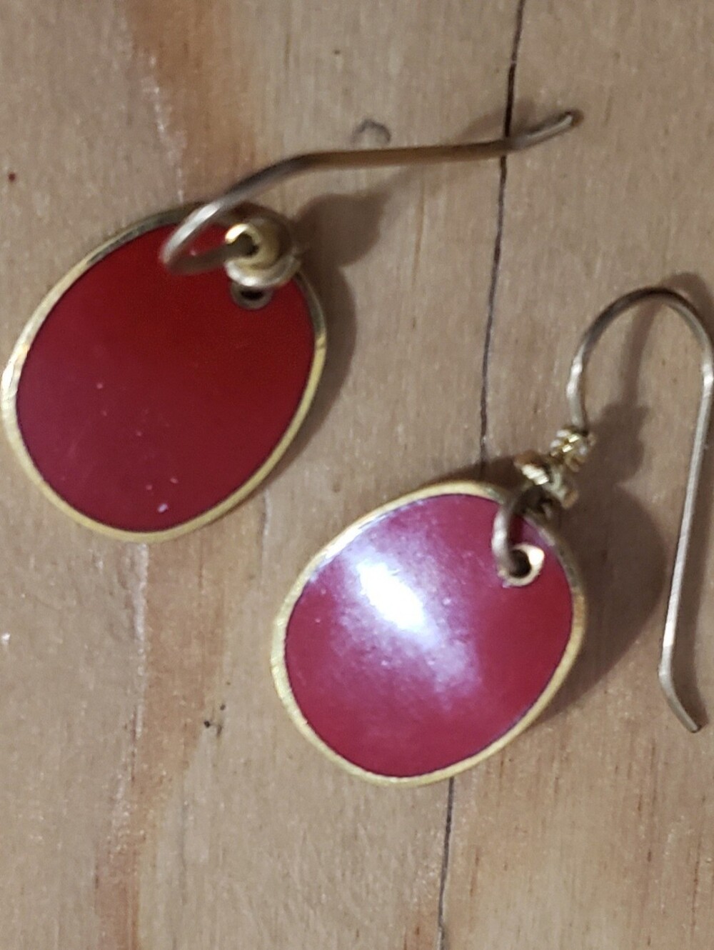 Laurel Burch Red Oval Drop Earrings - Gold Trim